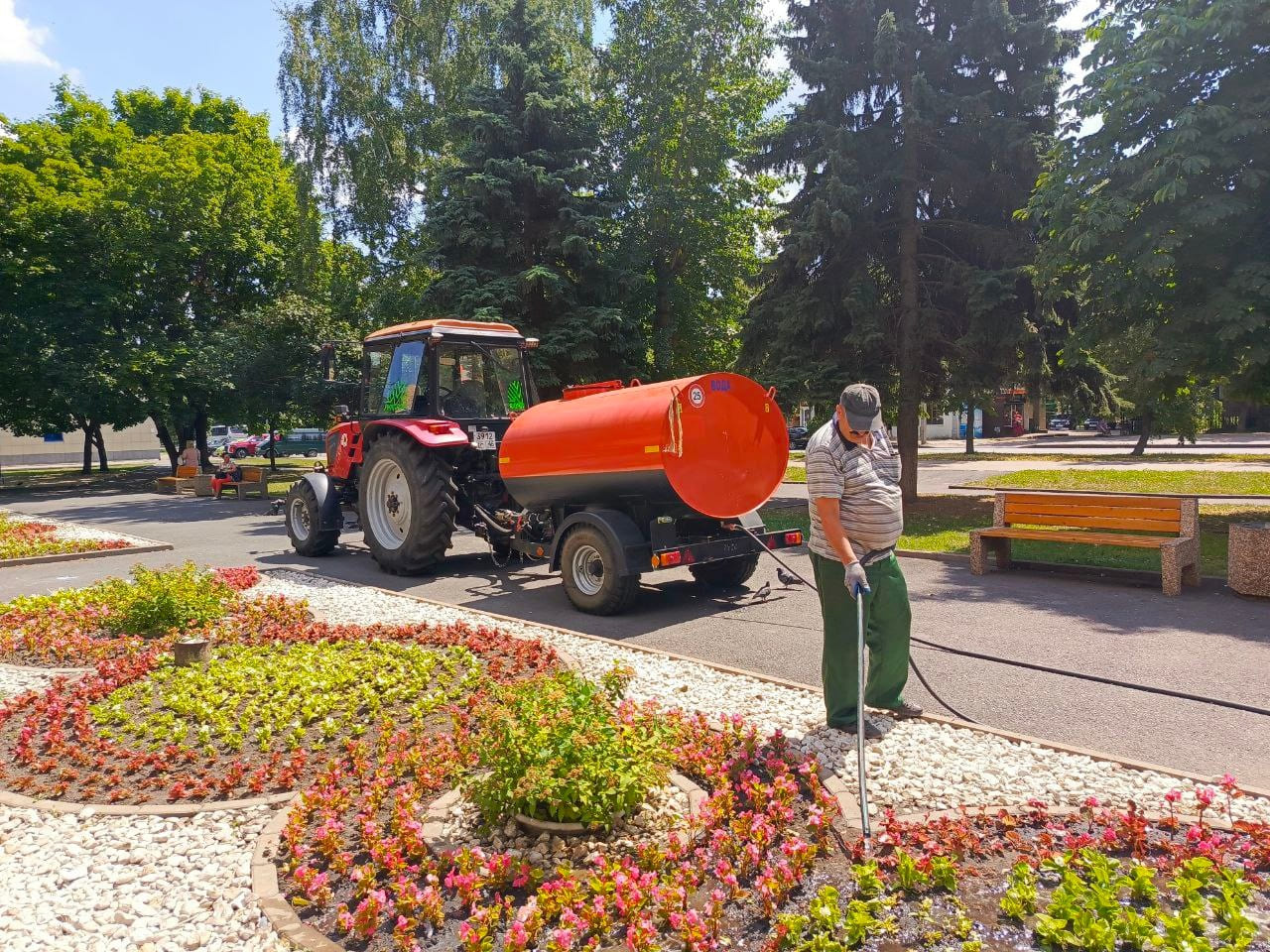 В Курске осуществляют круглосуточный полив клумб 