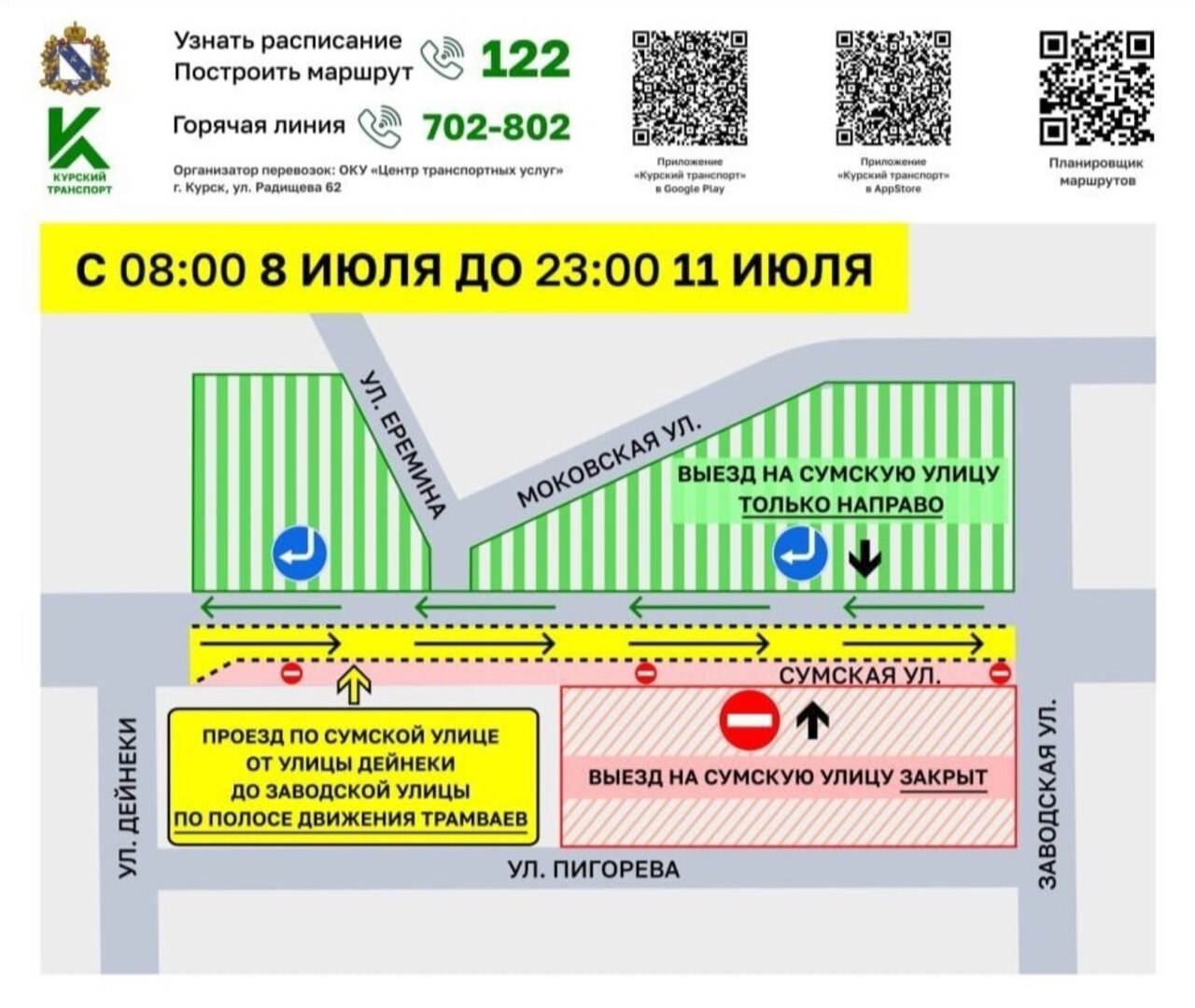  Появилась схема движения транспорта на время ремонта на Сумской в Курске
